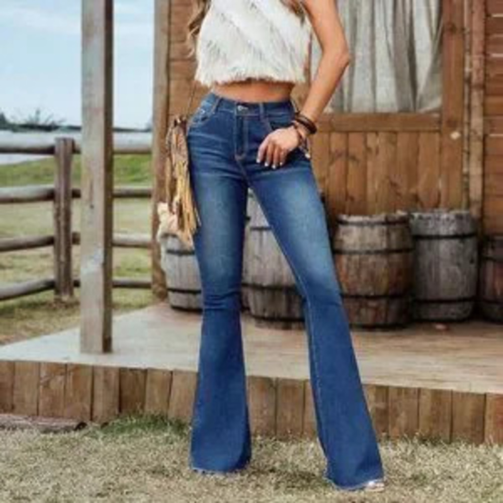 ZARA Dark Wash Casual Women's Pocket Design Skinny Flared Jeans